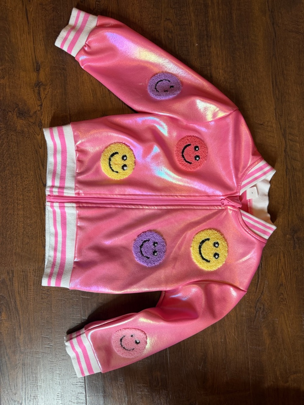 Pink Smiley Patch Bomber Jacket
